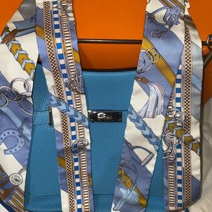 1 NWT HERMÈS Brides et Gris-Gris Twilly Bleu Jean / Blanc / Miel